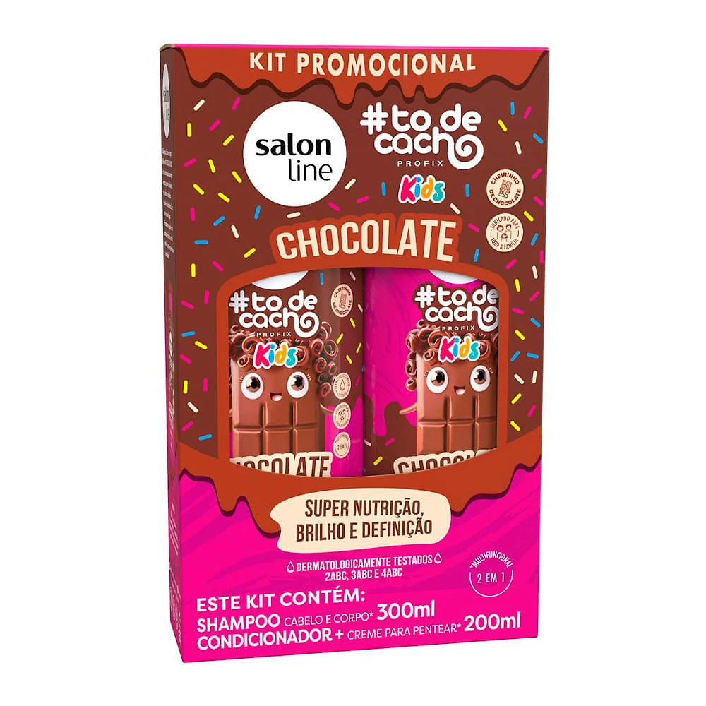 Kit Salon Line To de Cacho Kids Chocolate Shampoo 300ml e Condicionador e Creme de Pentear 200ml