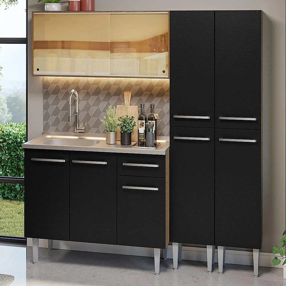 Armário de cozinha compacta 169cm com pia emilly madesa 12 rustic