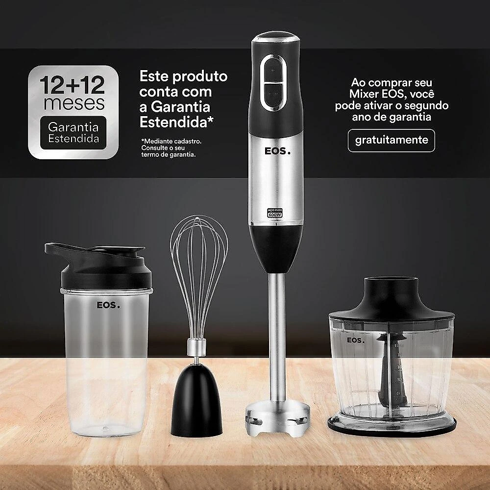 Mixer 3 Em 1 EOS EMX02 2 Velocidades 600W  Inox com Preto 220V