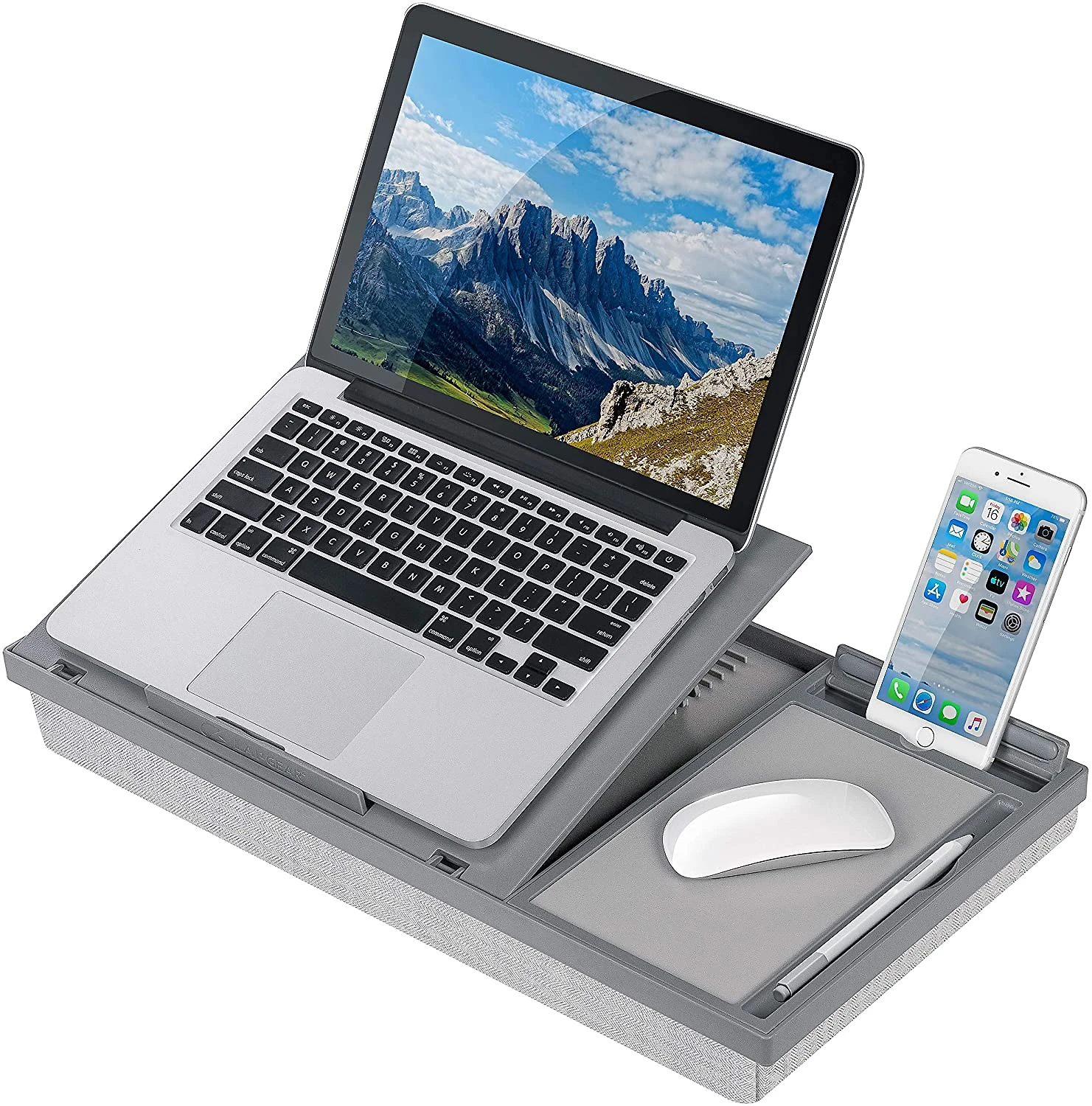 LapGear Ergo Pro Lap Desk com 20 ângulos ajustáveis mouse pad e suporte para telefonecinza