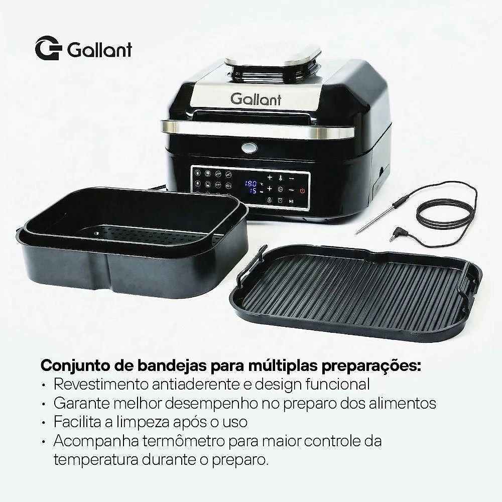 Fritadeira elétrica air fryer 12 em 1 barbecue gallant 6,5l one-touch gfe06 220v (gfe06bta-pt220)