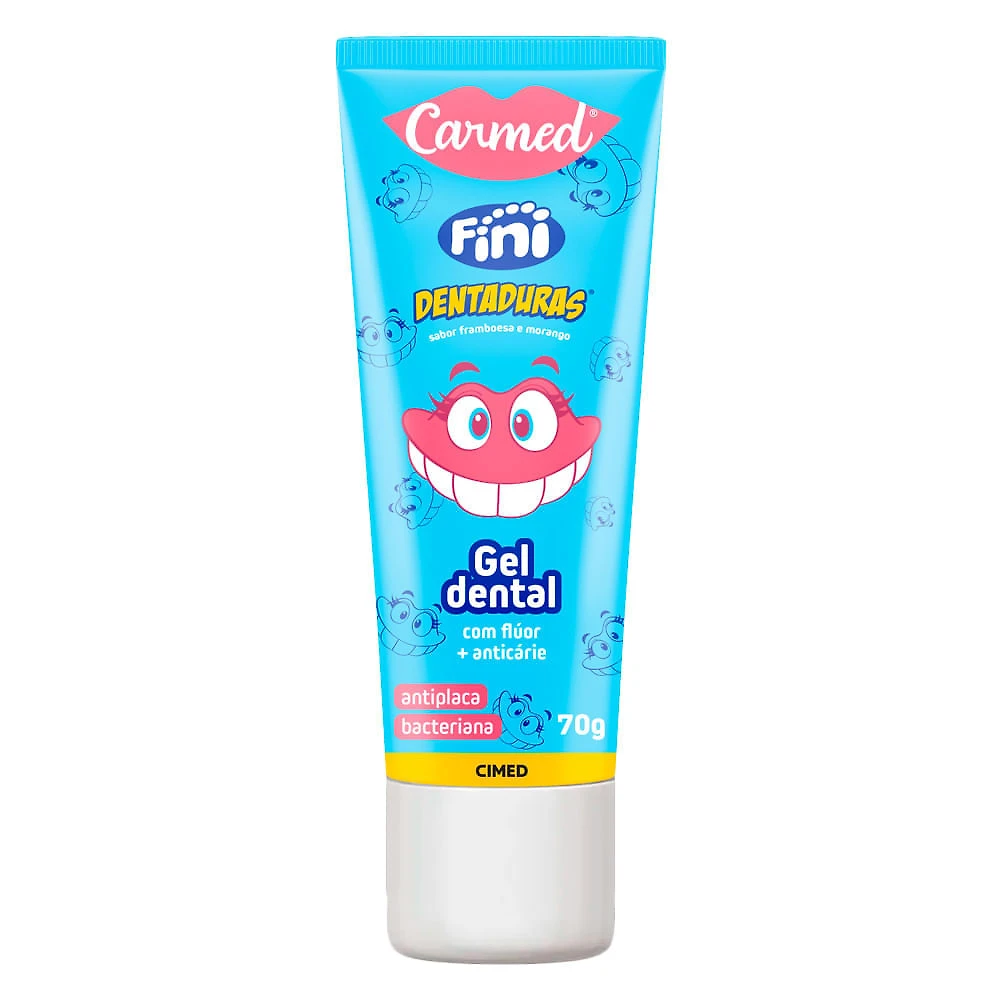 Gel Dental Carmed Fini Dentaduras Sabor Framboesa e Morango com Flúor e Anticárie 70g