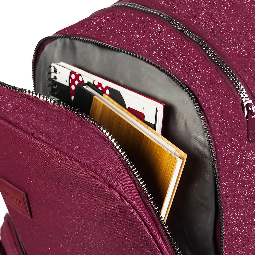 Mochila Escolar Juvenil com 4 Rodinhas Crinkle Glitter Vinho Vinho