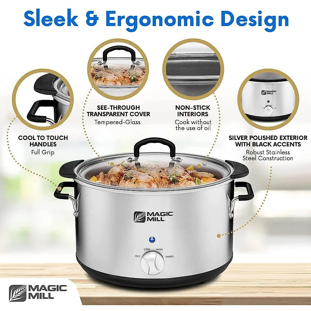 Magic Mill Panela Elétrica Multifuncional 10L Aço Inoxidável co m Controle de Temperatura 110V Prata