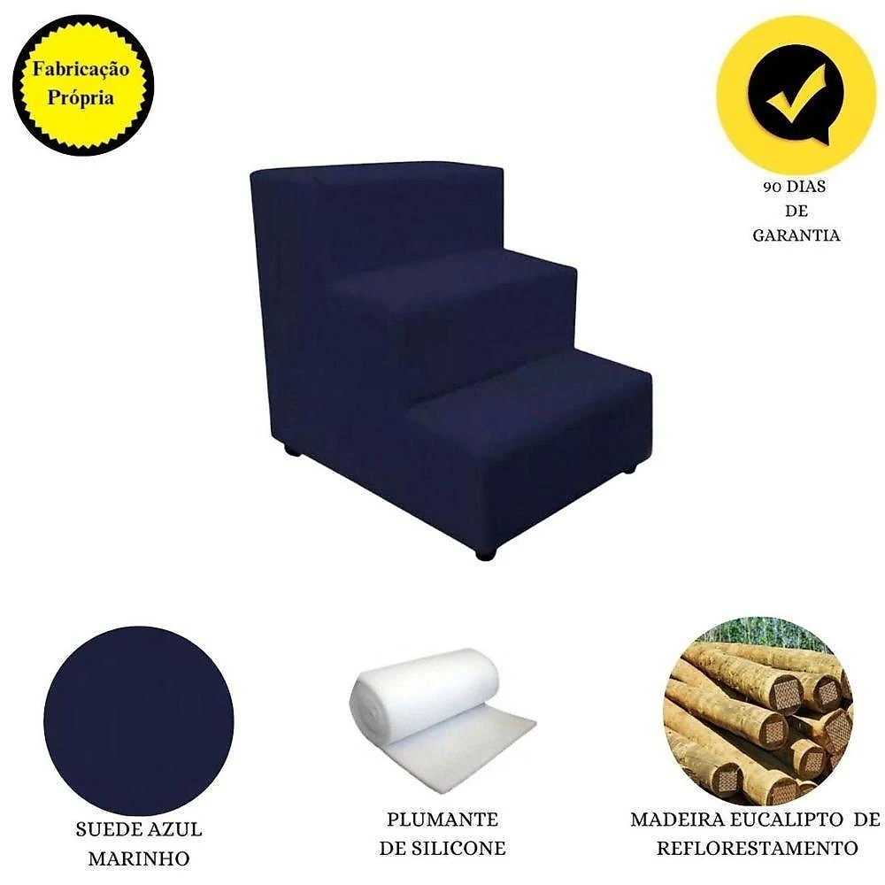 Escada Escadinha Pet Cachorro 3 Degraus Rampa Suede Dog Azul Marinho