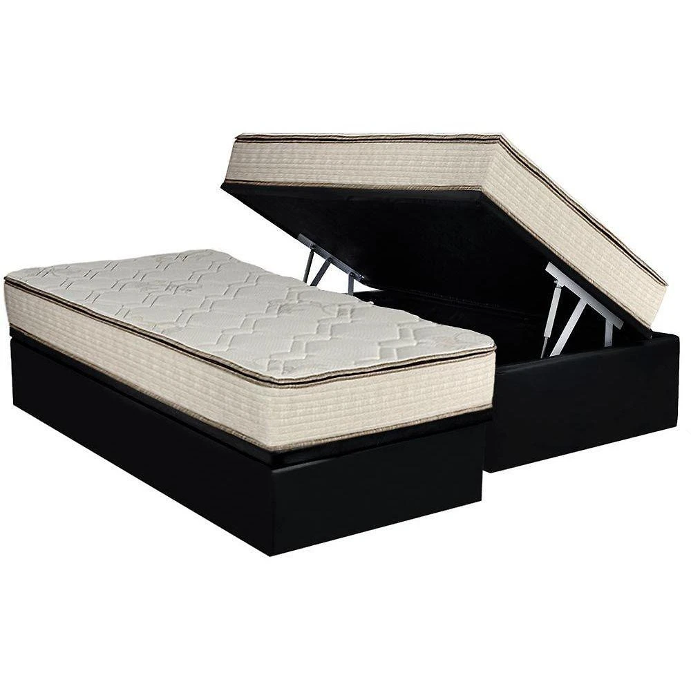 Conjunto Box Baú Solteiro: Colchão Molas Bonnel Montreal Spring + Base Crc Suede Black