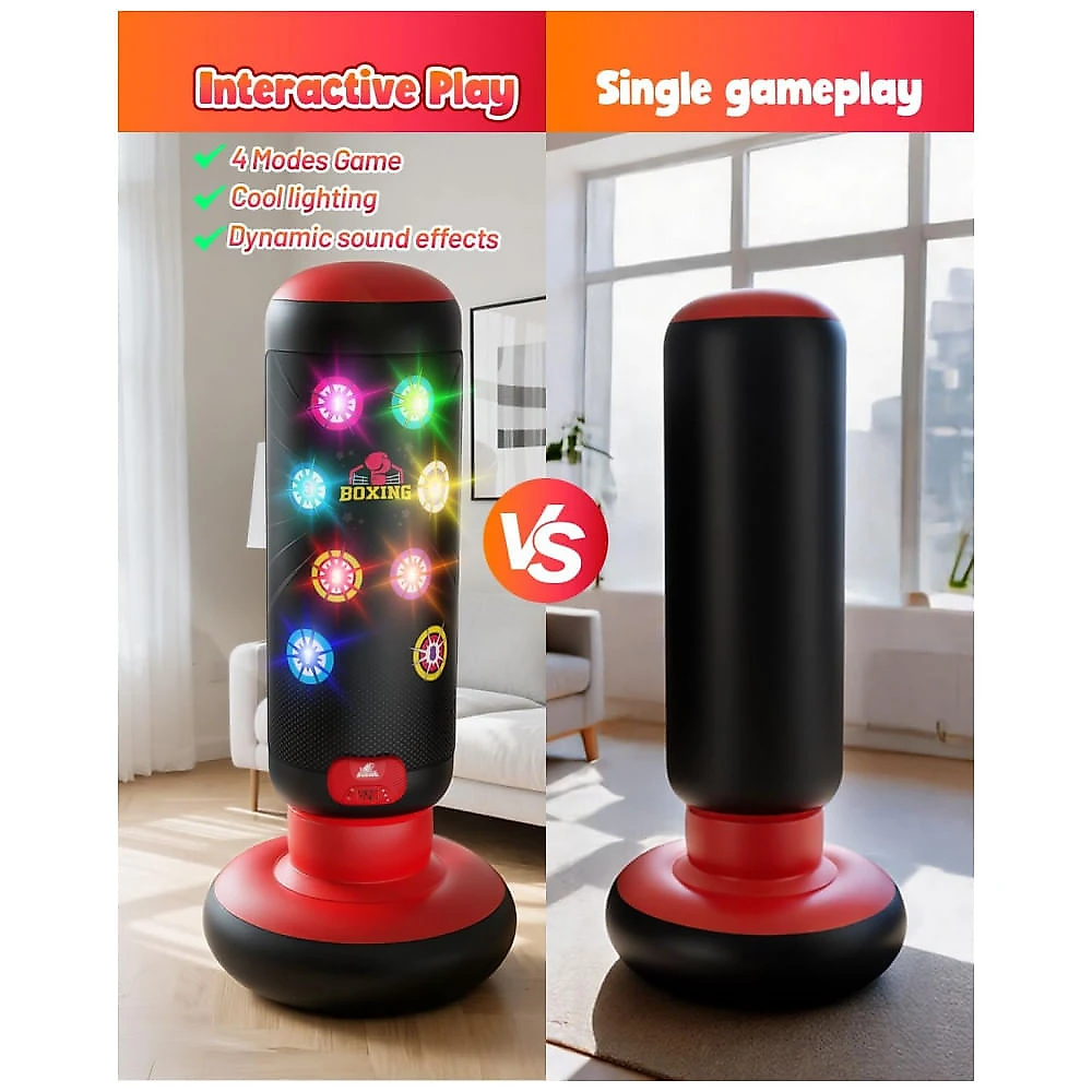 Saco de pancadas infantil HopeRock com luz, música, placar e 4 modos de jogo vermelho 25 cm x 152 cm