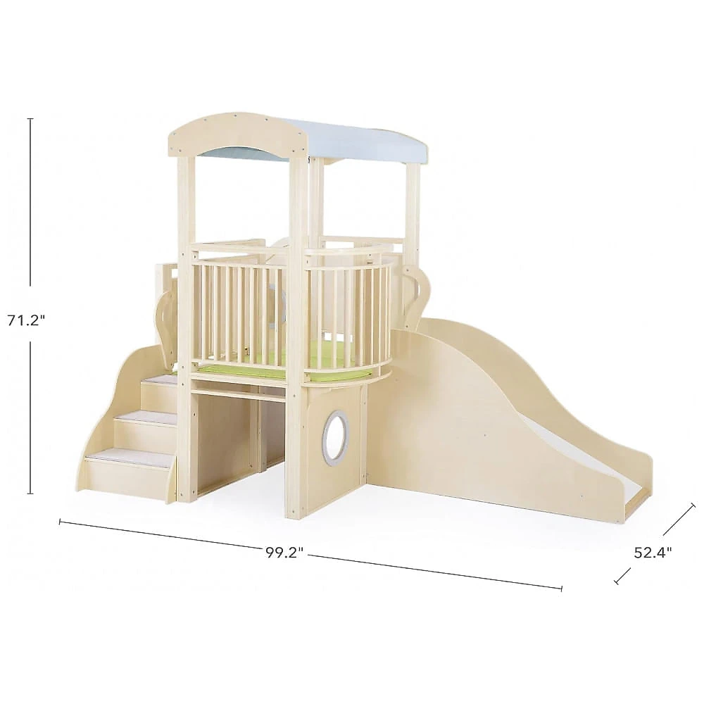 Centro de Atividades Guidecraft City Toddler Loft, Madeira Bétula Natural com Túnel, Escorregador e Varanda, 252 x 133 x 181 cm