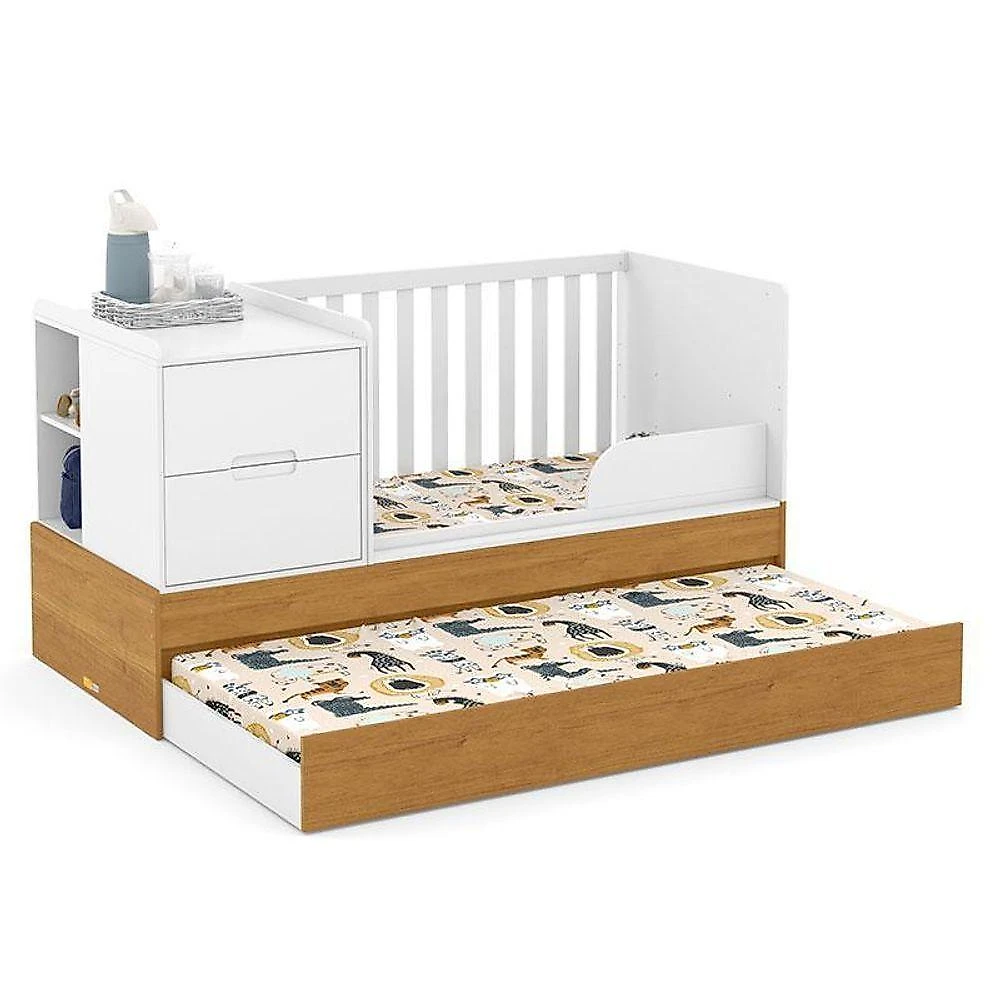 Berco Multifuncional Formare com Guarda Roupa 4 Portas 4 Gavetas MDF e MDP Branco Freijo Matic