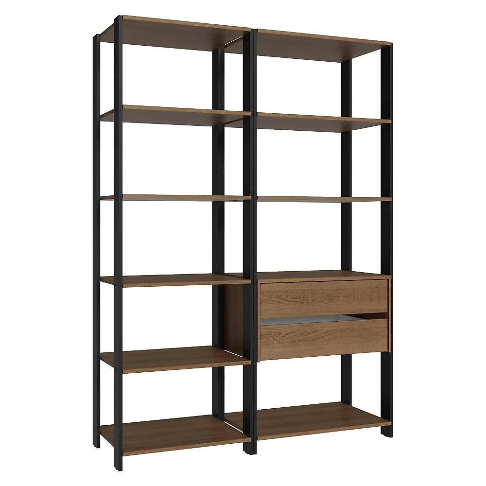 Estante armário multiuso para escritório 129cm 9 prateleiras 2 gavetas madesa branco