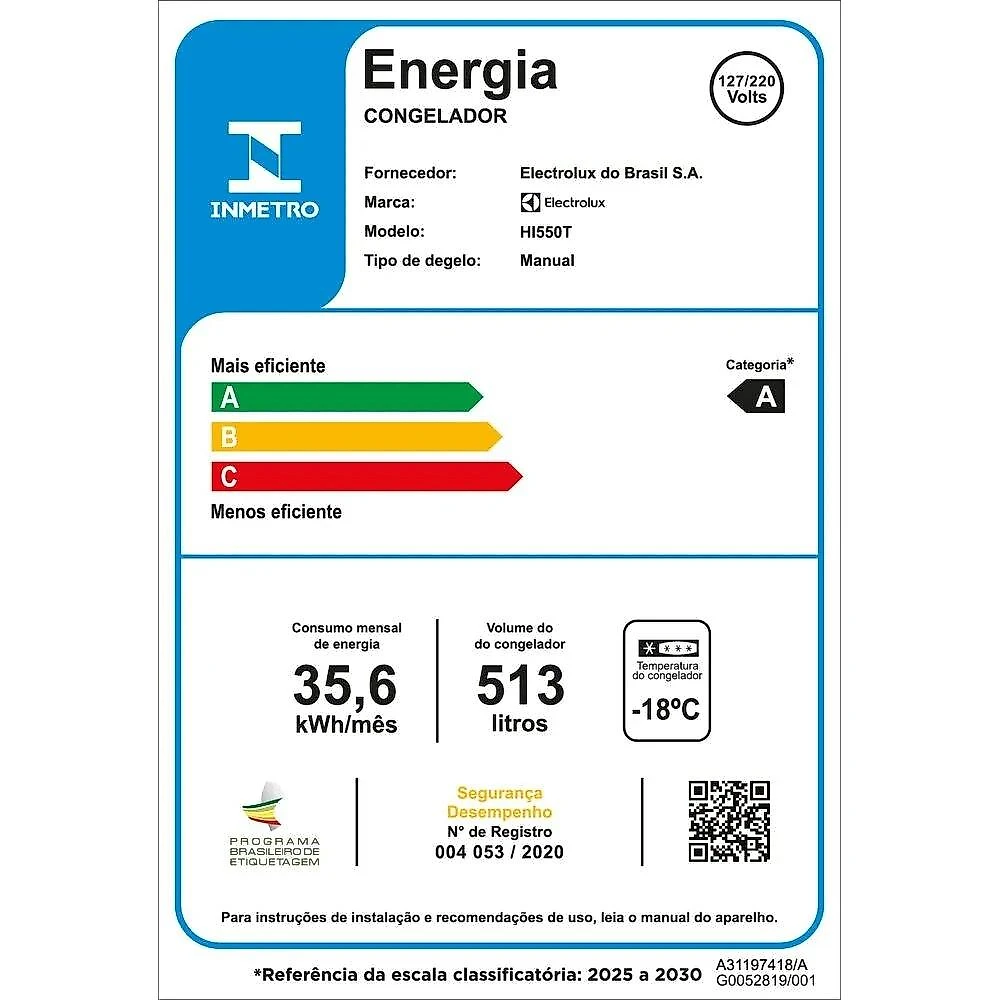 Freezer Horizontal Electrolux HI550T Inverter 513 Litros, Branco - Bivolt