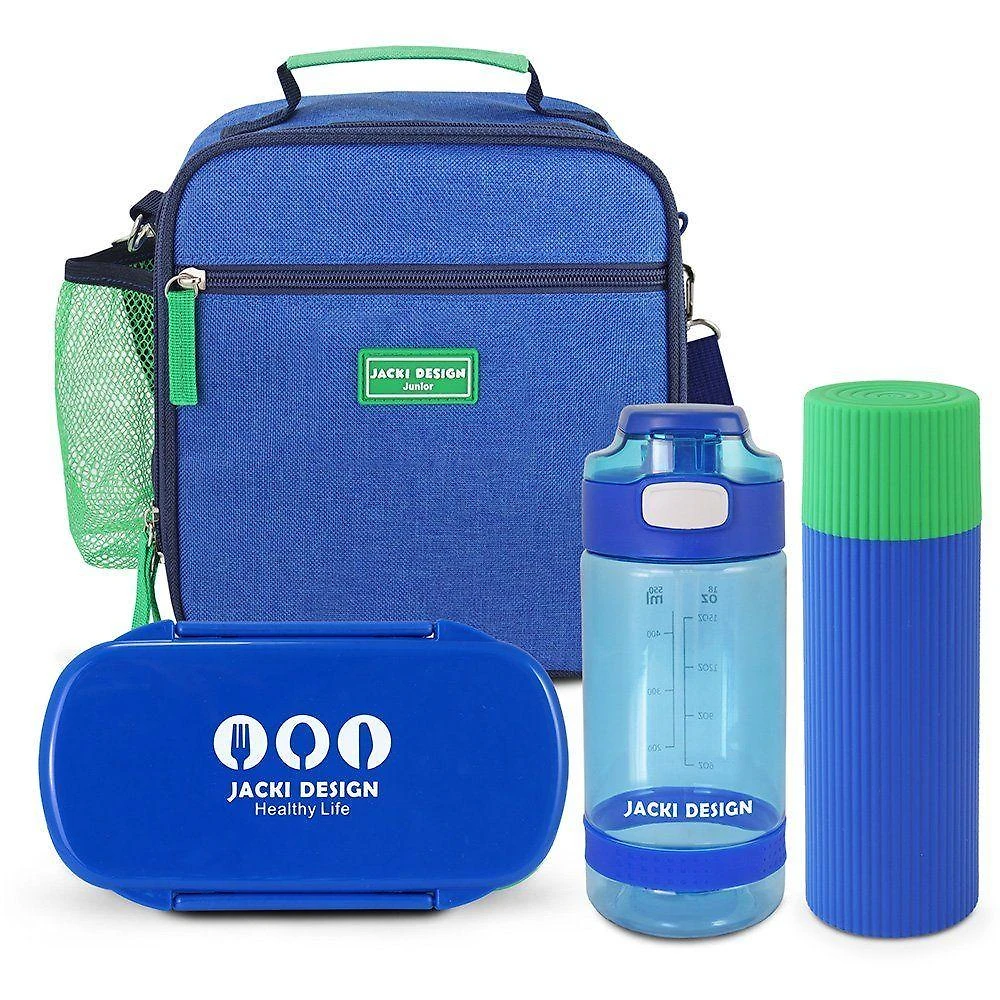 Lancheira Térmica E Pote P/ Lanche 450 Com Garrafa 550ml E Porta Acessórios Multiuso Azul