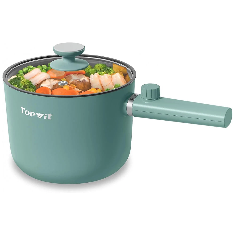 TopWit Hot Pot Elétrico 1,5L com Revestimento Antiaderente Verde - Controle Dual de Potência e Proteção Contra Superaquecimento