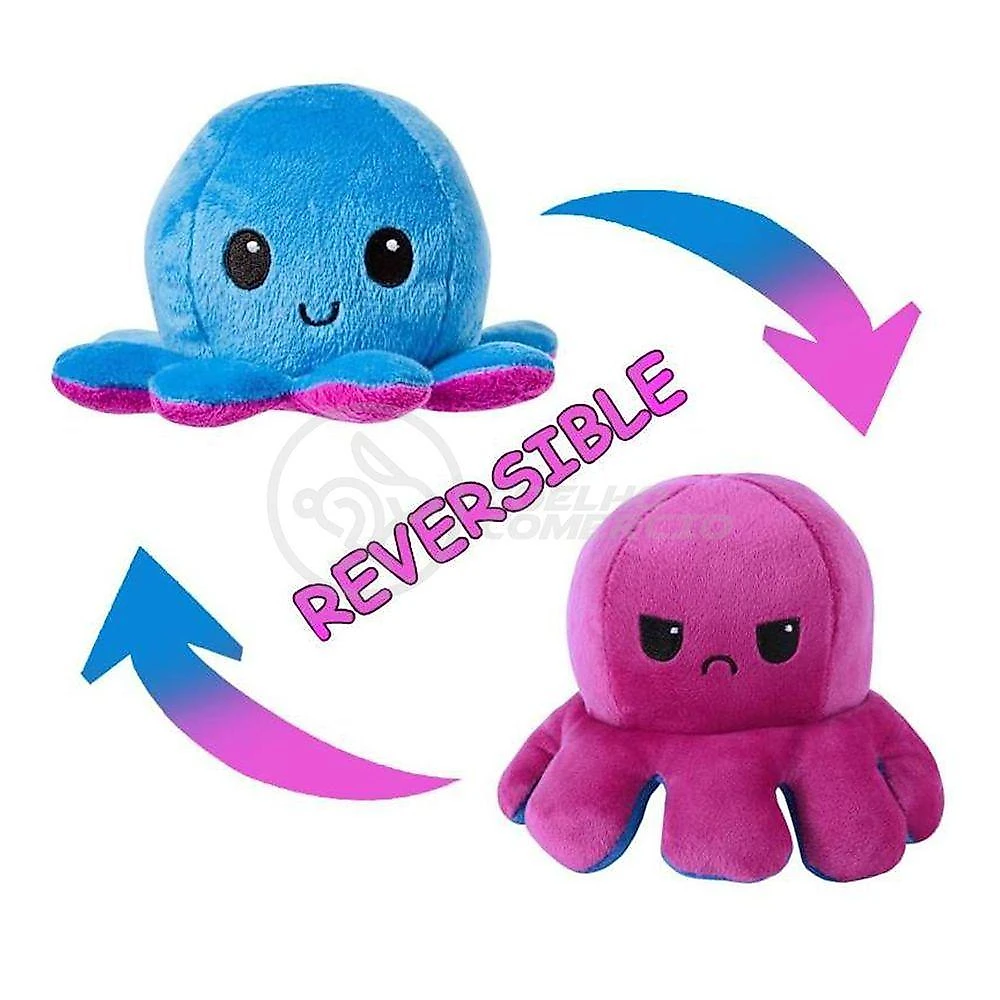 Brinquedo de Pelúcia Polvo Reversível Bipolar Humor Feliz e Bravo Macio Azul e Roxo Smart Bracelet