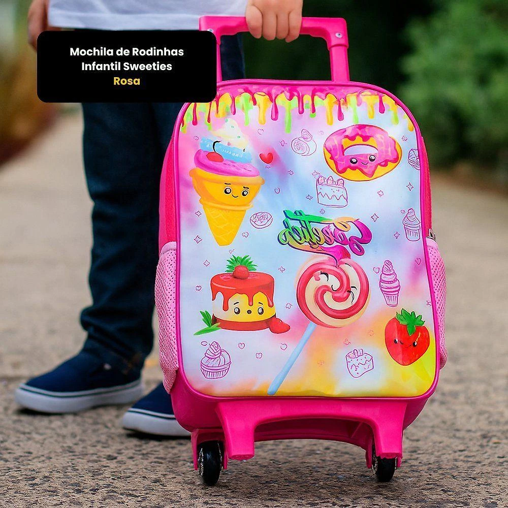Mochila de Rodinhas Infantil First Bikes Sweeties Poliester 48CM Rosa