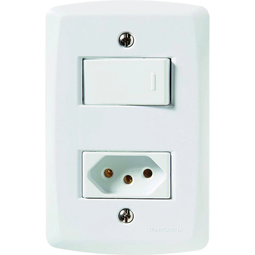 Conjunto Lux2 Branco 4x2 com 1 Interruptor Paralelo de 10 Ampères E 250 Volts + 1 Tomada 2p+t de 20