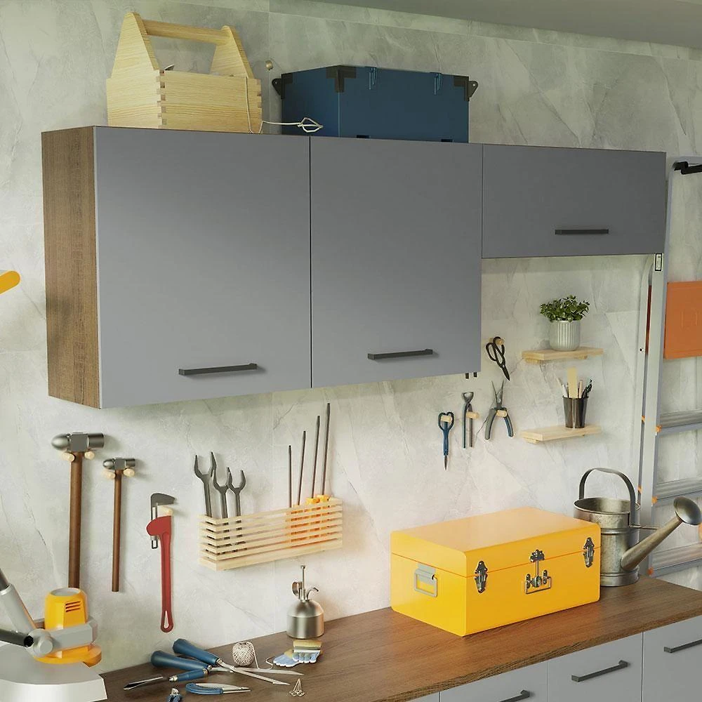 Kit Com 2 Armários Aéreos Multiuso 3 Portas Rustic/cinza Agata Madesa Rustic/cinza
