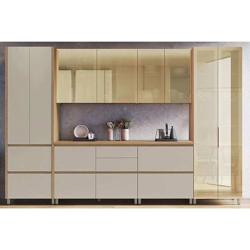 Kit Cozinha Rainha CZ439 6 Peças MDF Branca e Nature Nesher Móveis