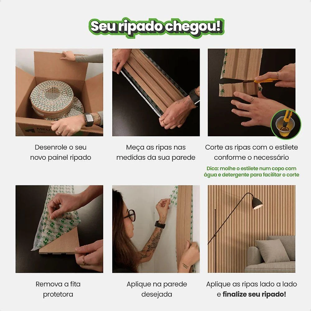 Painel Ripado Autocolante Eva Laminado 10cm 5 Metros Preto Meu Rodapé