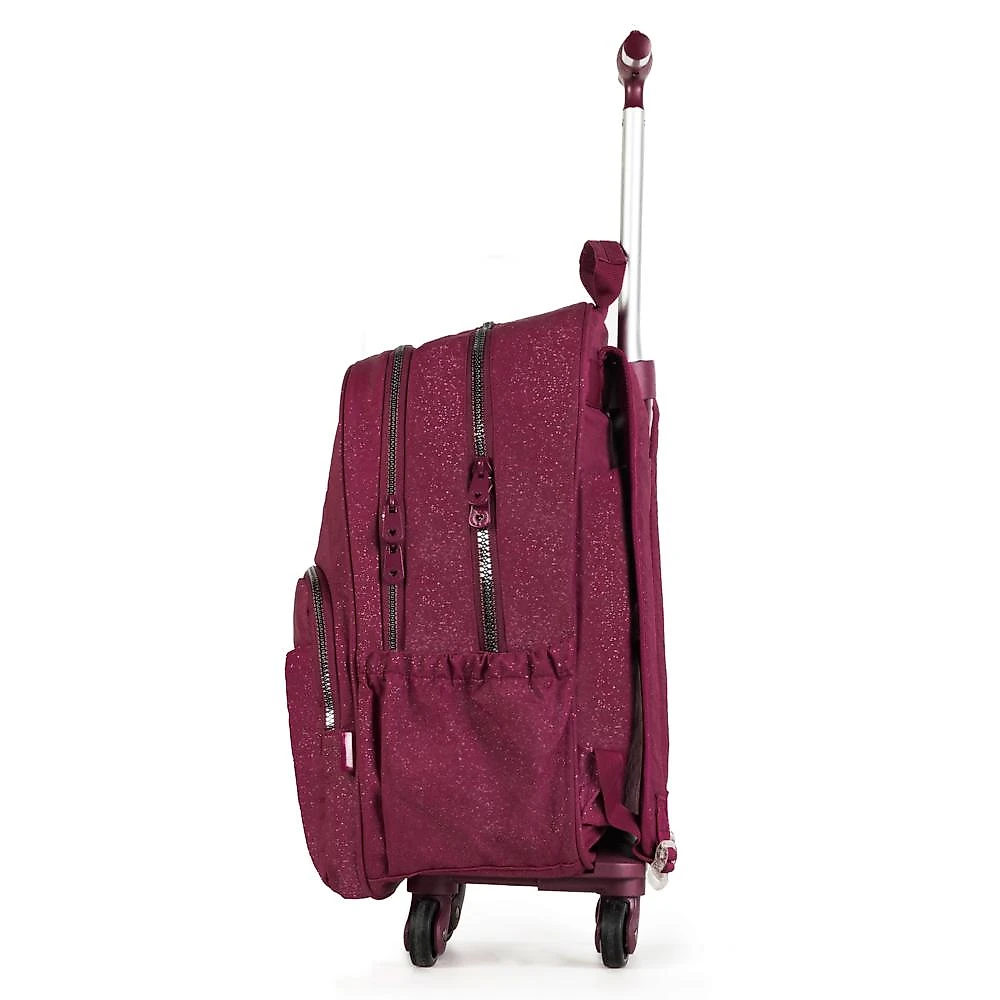 Mochila Escolar Juvenil com 4 Rodinhas Crinkle Glitter Vinho Vinho