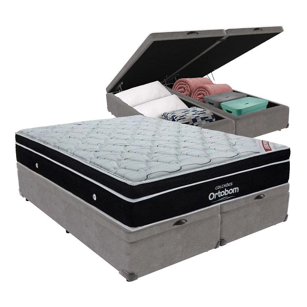 Cama Box King Baú Ortobom Elegant Molas Ensacadas Pillow