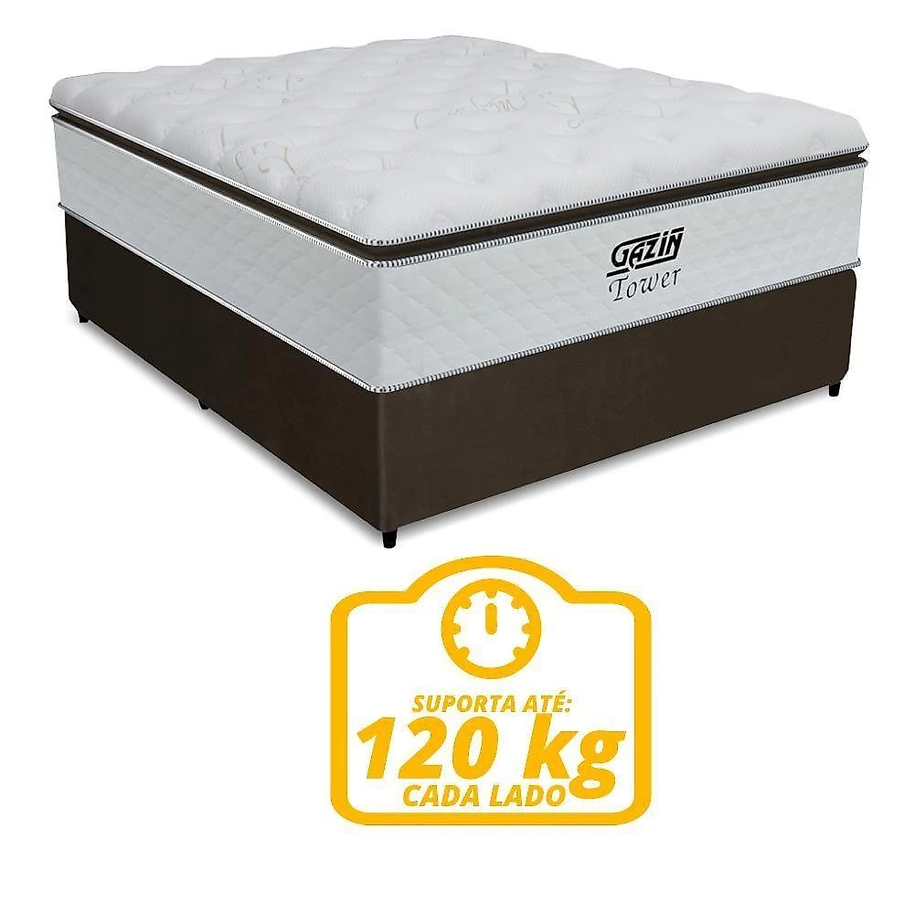 Cama Box Casal Colchão De Molas Ensacadas Branco Marrom
