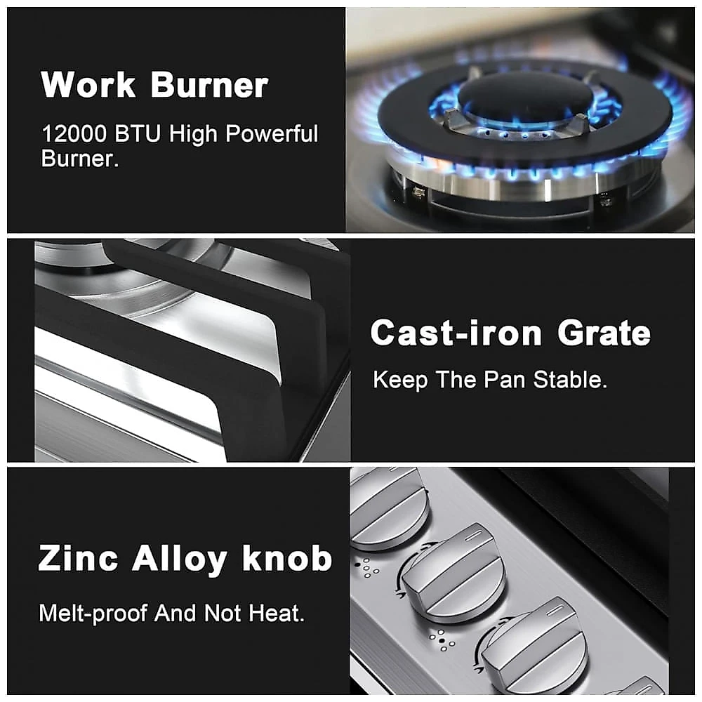 Cooktop a gás 5 bocas Kadorer inox escovado embutir conversível GN/GLP 110V