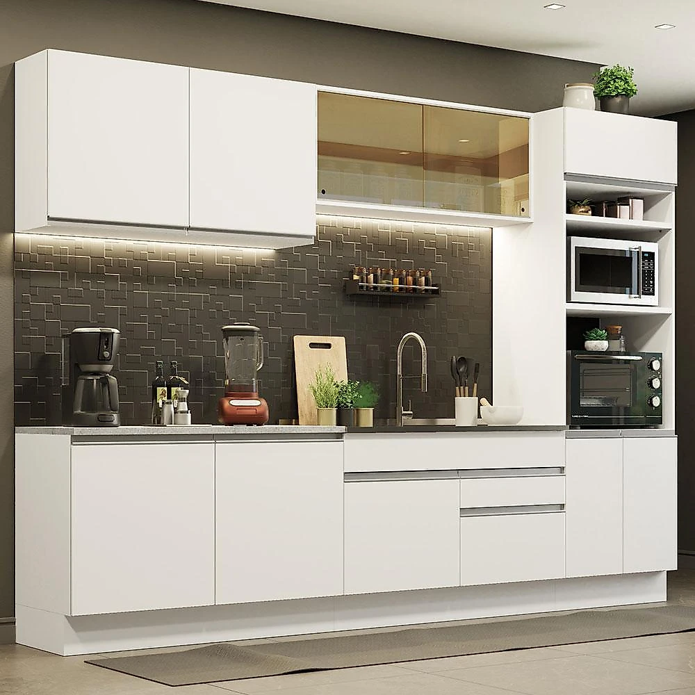 Cozinha completa madesa glamy 310001 com armário e balcão (sem tampo e pia) - branco