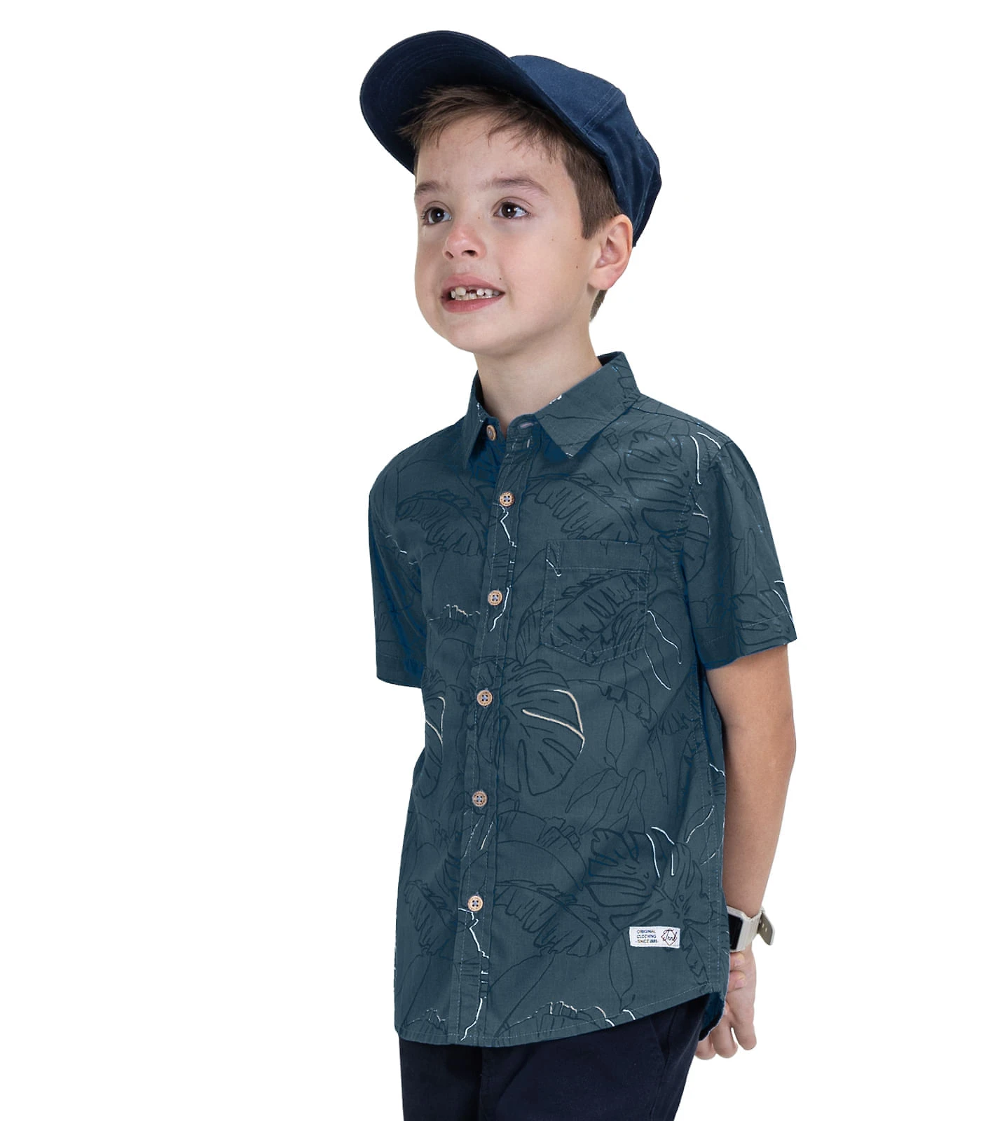 Camisa Juvenil Estampada Em Popeline Trick Nick Azul