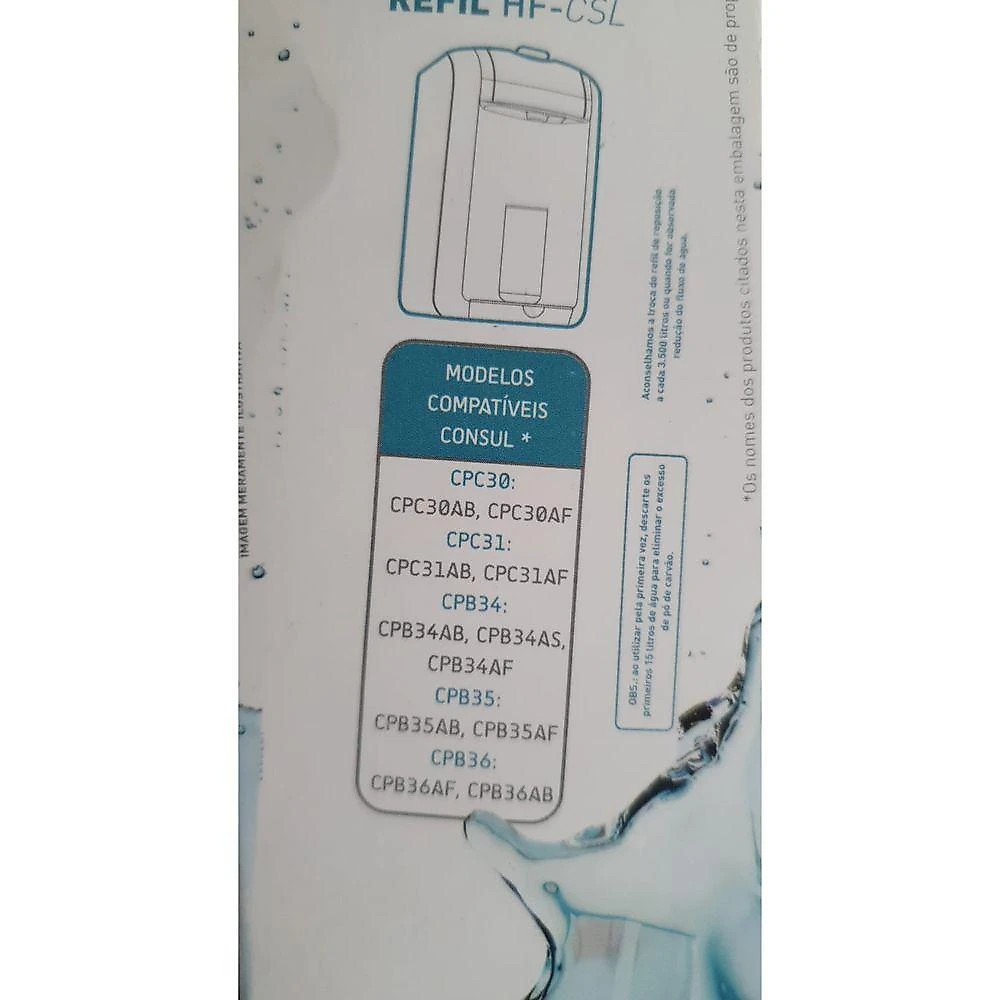 Refil de Filtro Hidrofiltros HF-CSL para Purificador de Água Compatível Consul CPC30 CPC31 CPB34