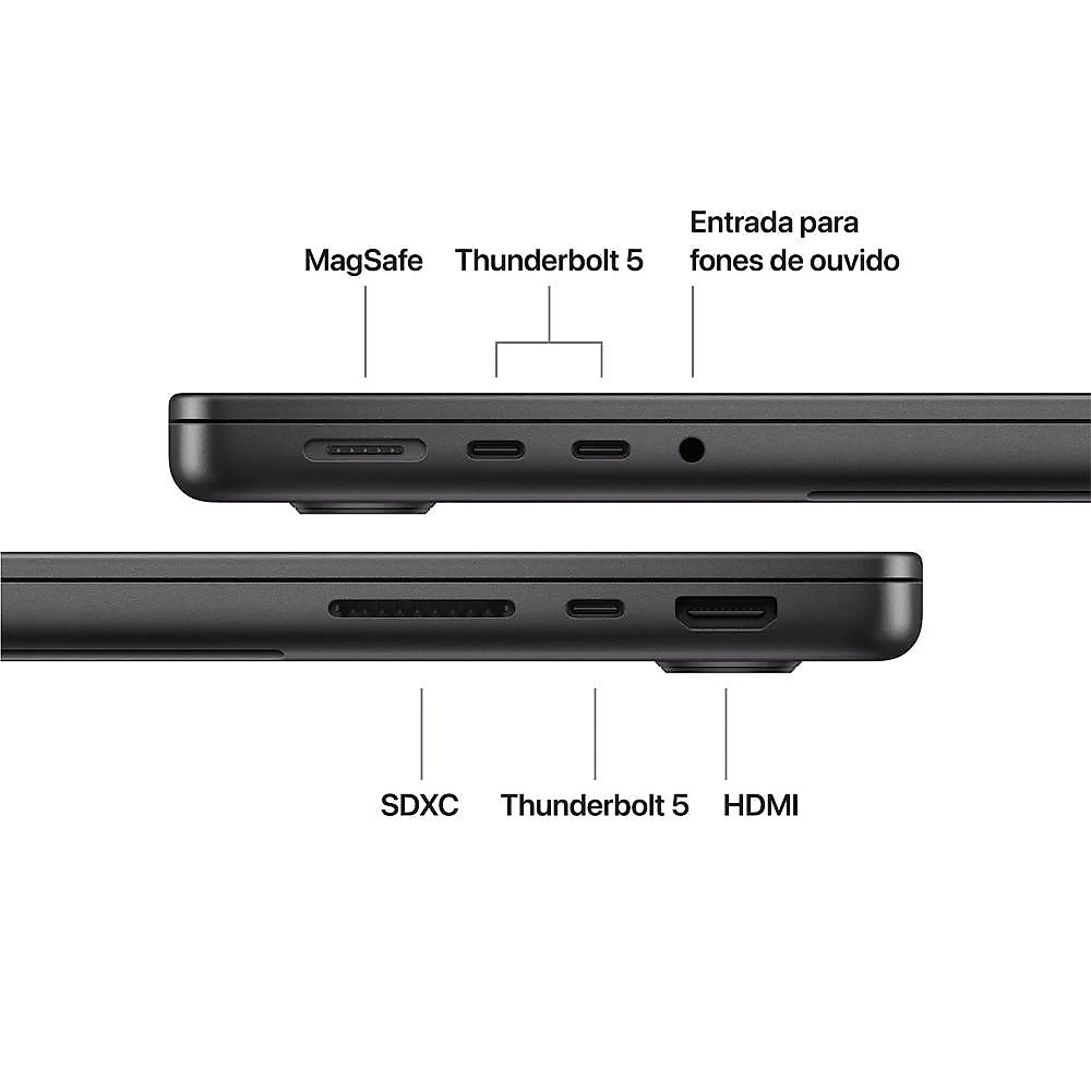 MacBook Pro 14" Apple M5 Pro chip com 15 núcleos CPU e 16 núcleos GPU  24GB  2TB SSD - Preto espacial