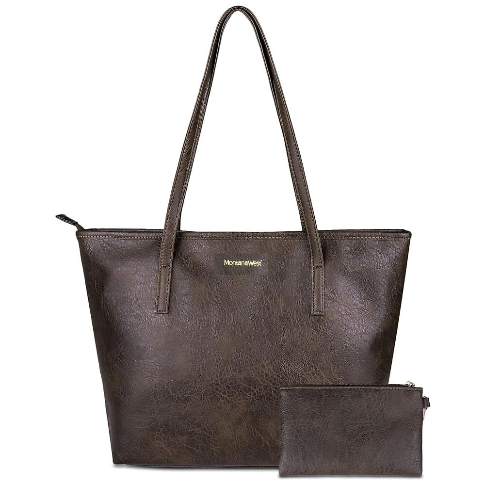 Bolsa de Ombro Feminina em Couro Sintético com Carteira, Montana, Marrom Escuro