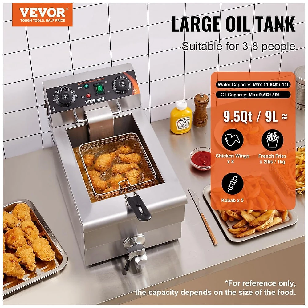 Fritadeira Elétrica Comercial VEVOR SC-101V 11L Inox Timer Controle de Temperatura 110V