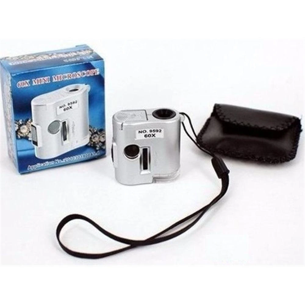 Mini Microscópio de Bolso Yeet Lupa 60X LED e Ultravioleta com Foco Ajustável Prata