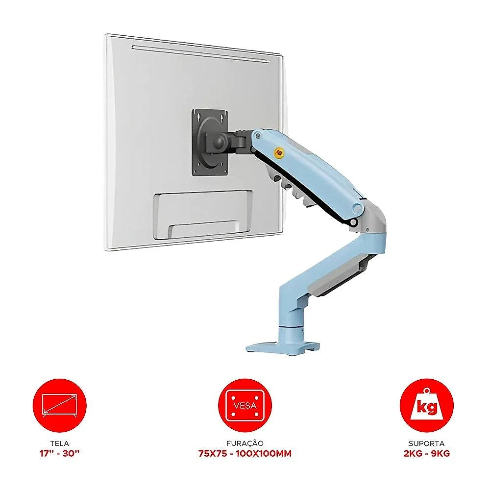 Suporte de Mesa Articulado para Monitor de 17" a 30" North Bayou, Ajustes com Pistão a Gás, Azul - F80-XM NB