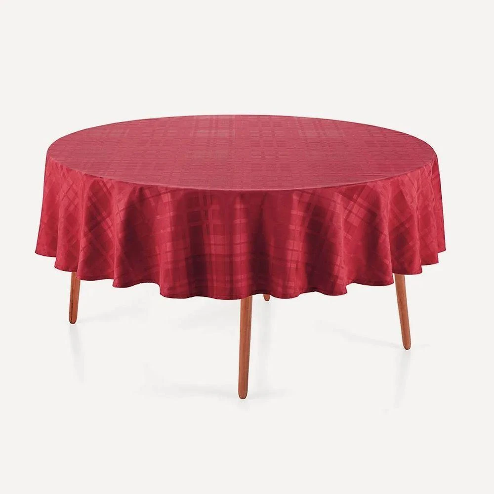 Toalha de Mesa Redonda Tartan Vermelho Jacquard 64% Algodão 36% Poliéster 1,78M 1 Peça