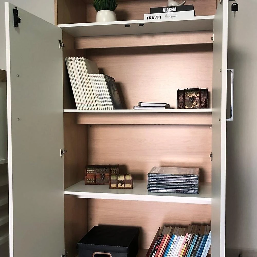 Kit 2 Peças com Mesa para Escritório Presidente em Tamburato e Armário Multiuso Alto Conjunto Para Escritório Executivo Mesa Tamburato Presidente E Armário Tamburato Com Nicho Carvalho/Branco