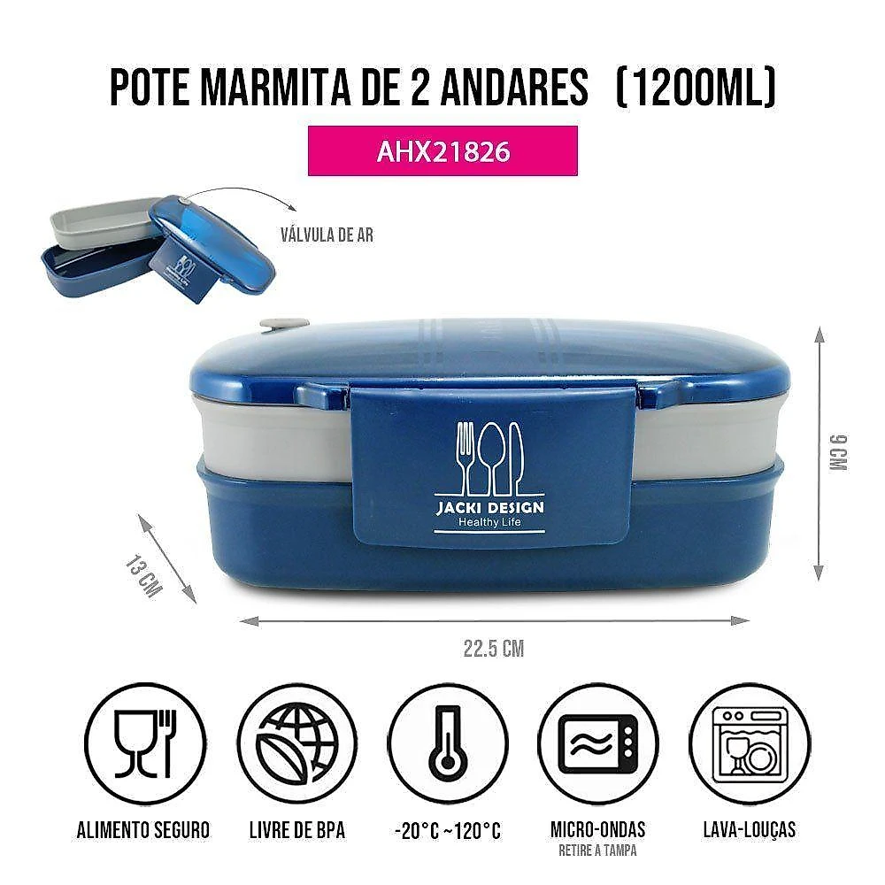 Kit Bolsa Térmica, Marmita E Garrafa 700ml Azul