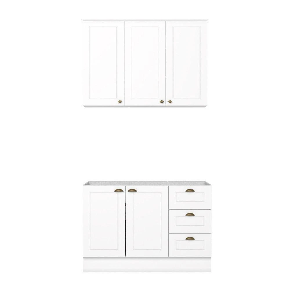 Cozinha Compacta 2 Peças Americana 5 Portas 3 Gavetas 100% MDF Branco