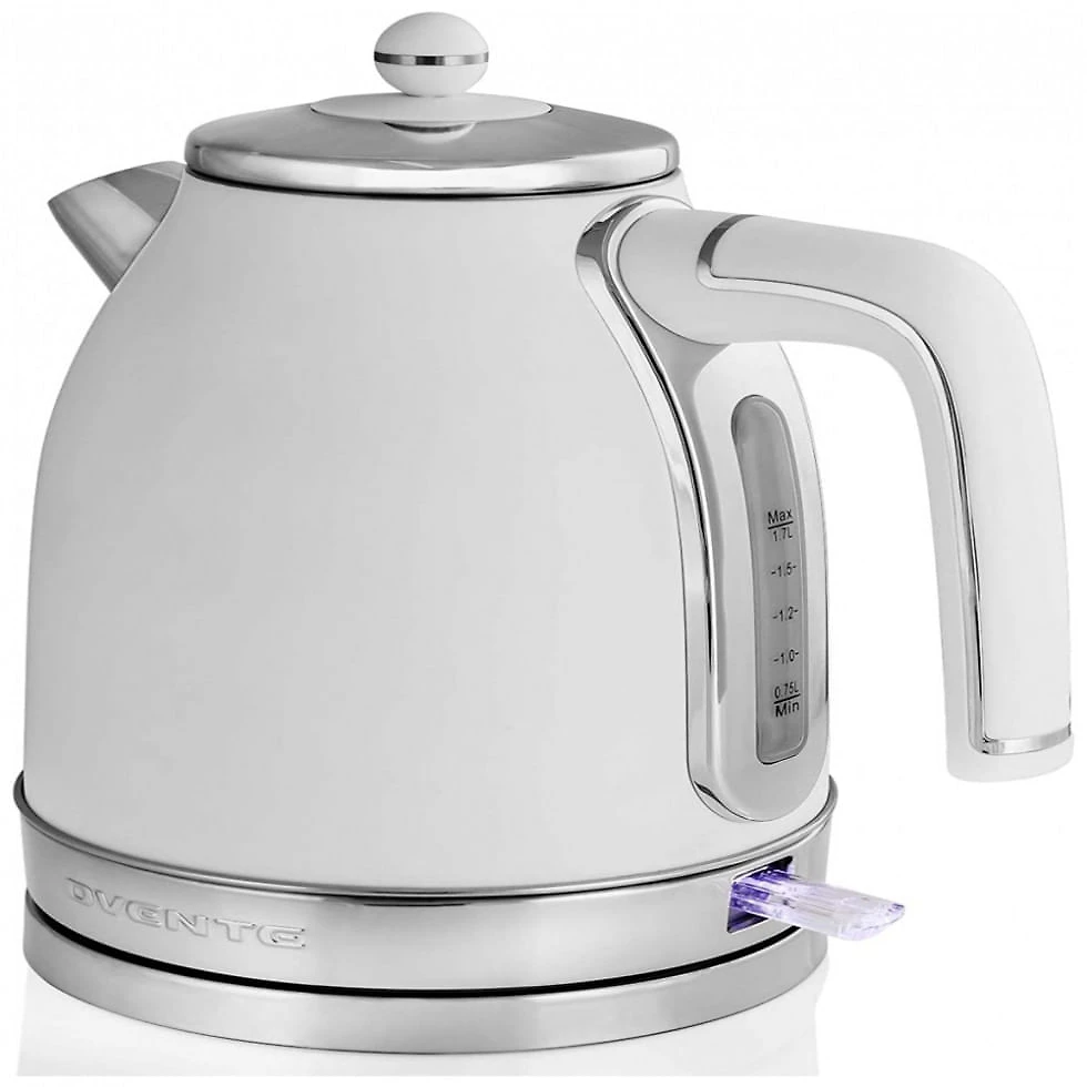 Ovente KS777W Chaleira Elétrica 1.7L em Aço Inoxidável com Desligamento Automático e Medidor de Água, 110V 1500W, Branca