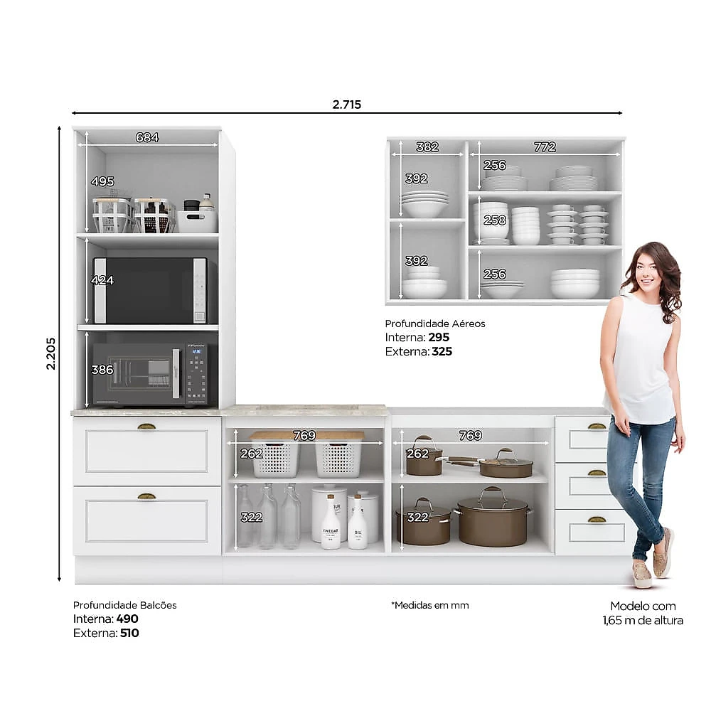 Cozinha Completa 04 Peças com Aéreo 03 Portas Americana Henn Branco HP