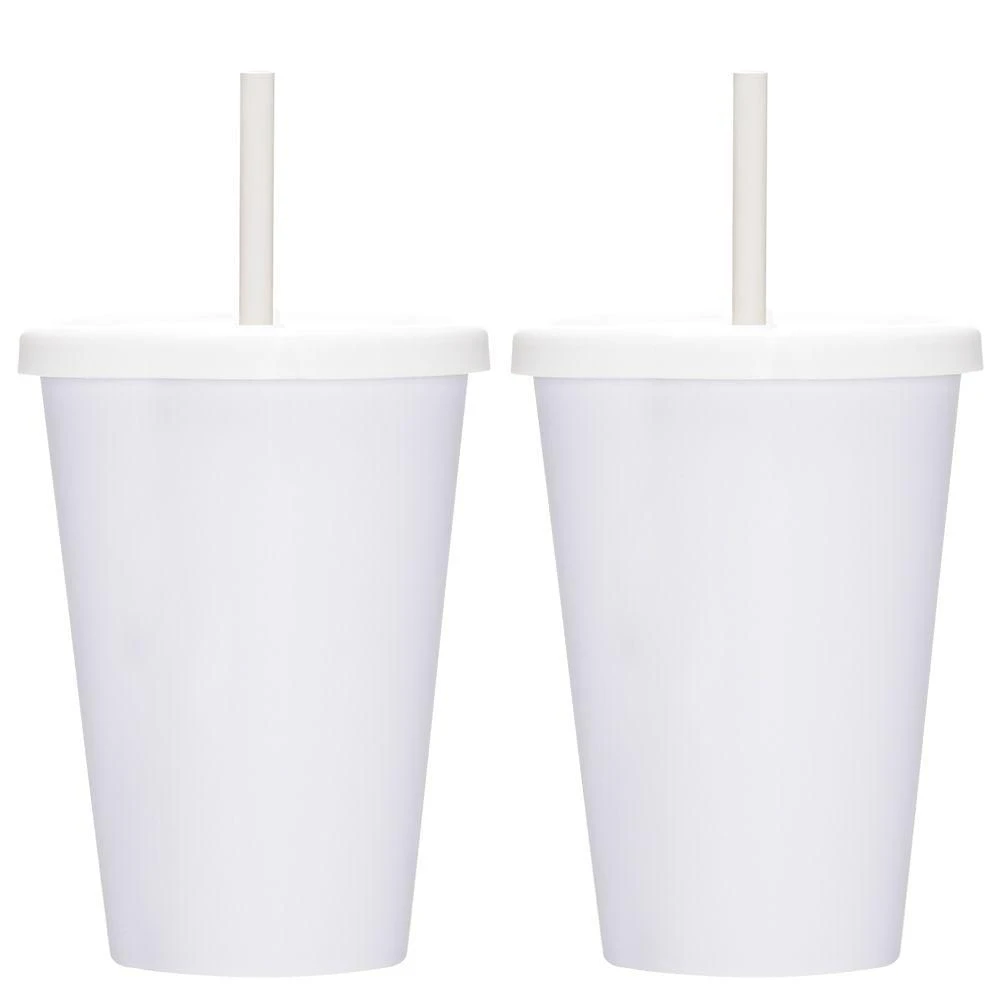 Kit 2 Copos Casal Canudo E Tampa Cinema Filmes 670ml Lisos Cor:branco