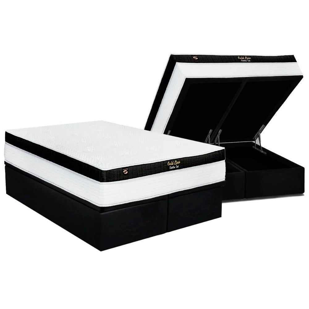 Conjunto Box Baú King: Colchão Espuma Luckspuma Masterpocket Gold Line Elastic Gel + Base Crc Suede Black(193x203)