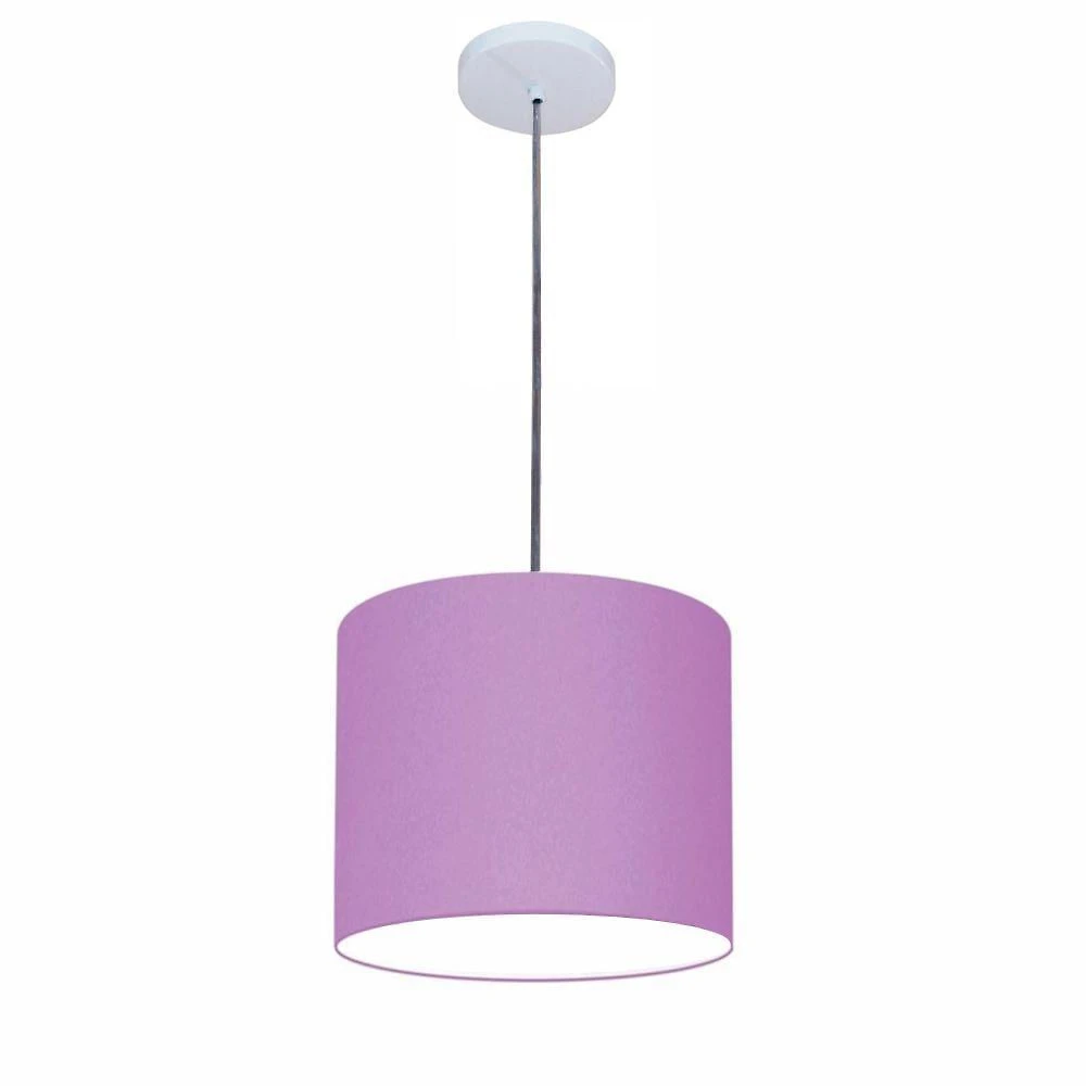 Lustre Luminária Pendente Vivare Free Lux Pe-4105br Cúpula Em Tecido 20x22cm Lilás Canopla Branca E Fio Cristal