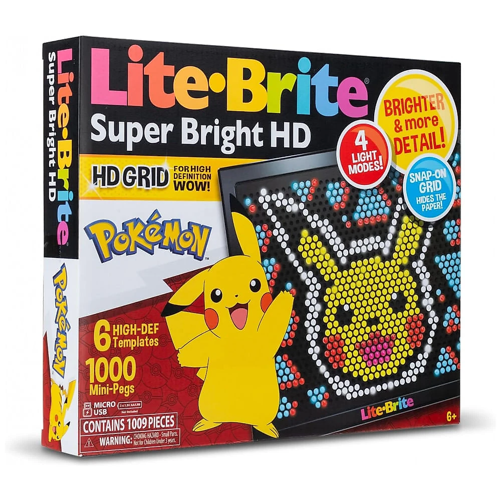Lite Brite Super Bright HD Pokémon Edition com Tela Iluminada e 1.000 Pinos Coloridos