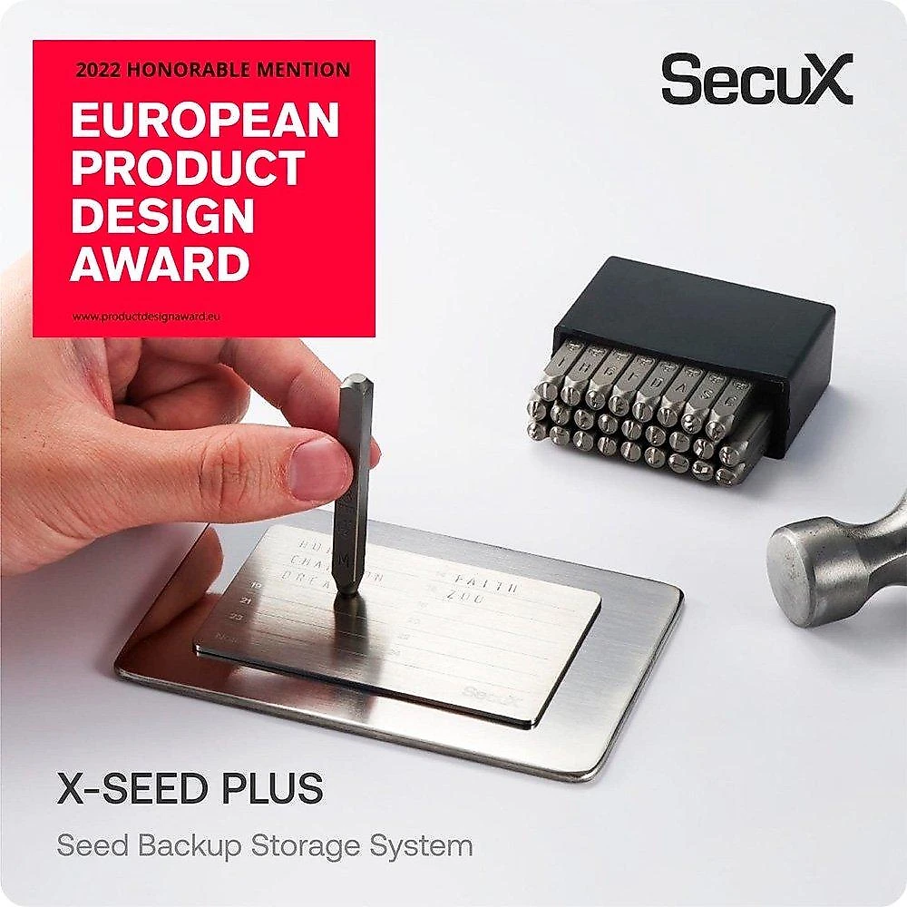 Placa de Recuperação SecuX X-SEED PLUS, Alumínio Aeroespacial, Backup de 24 Palavras, Resistente a Fogo e Água, Prata - 98-100-000200