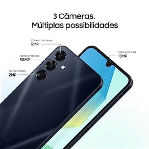 Smartphone Samsung Galaxy A16 5G Azul Escuro, 128GB, 4GB RAM, Câmera de até 50MP, Tela 6.7", NFC, IP54, Bateria 5000 mAh e Processador Exynos 1330