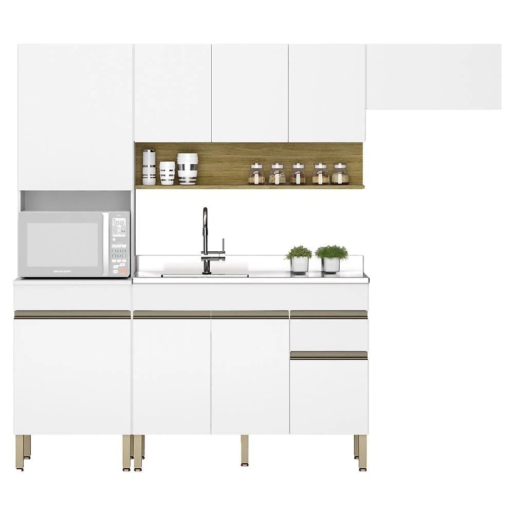 Armário de Cozinha Completa Madrid 9 Portas 1 Gaveta MDF 250cm Amadeirado