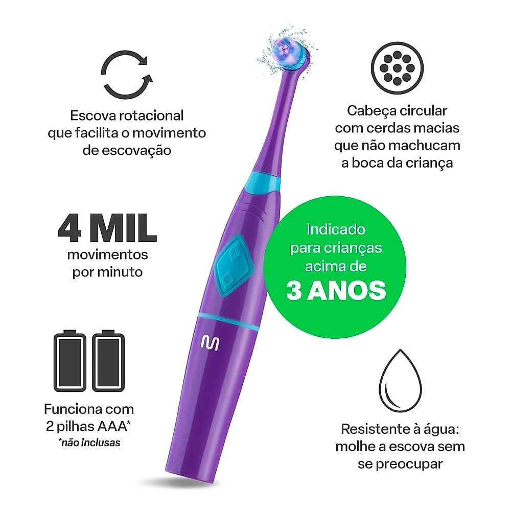 Escova infantil elétrica rotacional multi saúde funny brush niko - hc054 roxo