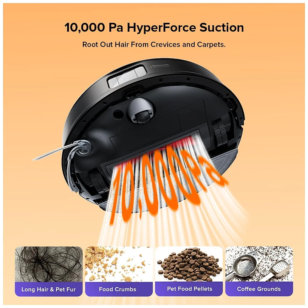 Robô Aspirador Roborock Q10 S5 Robot Vacuum and Mop com Auto-Esvaziamento e Sucção de 10.000Pa - Ideal para pelos de animais - Preto